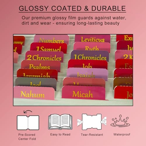 Vorscrin-Laminated Bible Tabs for Women and Men, Gold Foil Lettering Design, Reposition and Large Print Stickers, Bible Study Supplies, 90 Chapters Labels for Easy Navigation(Red) - color: Red