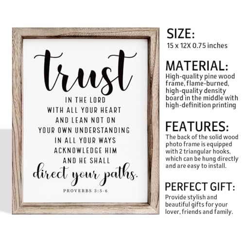 Christian Wall Signs, Rustic Home Decor, Church Room Decoration, Proverbs 3:5-6 Sign, Framed Wall Plaque Sign 15 * 11.5 inches, Trust in the Lord with All Thine Heart - color: Christian 13