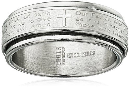 Amazon Essentials Steeltime Men's 18k Gold Plated Our Father Prayer Spinner Band Ring , (previously Amazon Collection) - color: Silver, size: 9