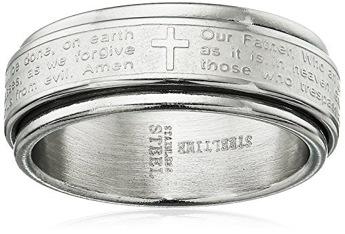 Amazon Essentials Steeltime Men's 18k Gold Plated Our Father Prayer Spinner Band Ring , (previously Amazon Collection) - color: Silver, size: 12