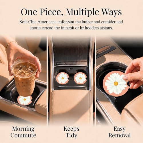 Daisy Car Coasters Set of 2, Boho Flowers Car Ceramic Accessories, 24 - color: Daisy