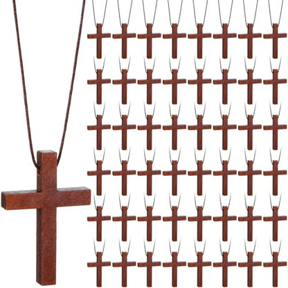 Ecation Wood Cross Necklace Bulk