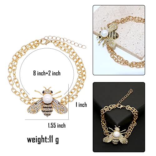Honey Bee Brooches Crystal Insect Themed Bee Brooch Animal Fashion Shell Pearl Brooch Pin Gold Tone - color: White Pearl Chain