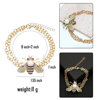 Honey Bee Brooches Crystal Insect Themed Bee Brooch Animal Fashion Shell Pearl Brooch Pin Gold Tone - color: White Pearl Chain