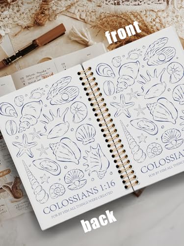 Bible Study Journal for Women,Christian Faith Gifts for Women Teen Girls,Church Sermons Notes Journal,Seashell Colossians 1:16 Bible Hardcover Spiral Notebook 5.5x8.3 - color: conchs colossians 1:16