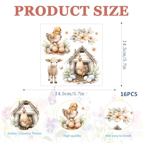 16 Pcs Easter Rub on Transfers, Vintage Cute Bunny Rub on Transfers for Crafts and Furniture, Boho Easter Dtf Transfers Ready to Press for Home Office Wood DIY Crafts Gift - color: Vintage Easter
