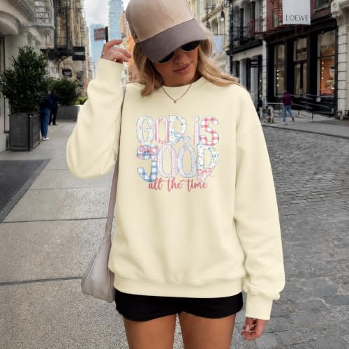 Christian God Is Good Sweatshirts for Women Jesus Bow Bible Verse Sweatshirt Faith Religious Graphic Hoodies - color: Apricot, size: Large