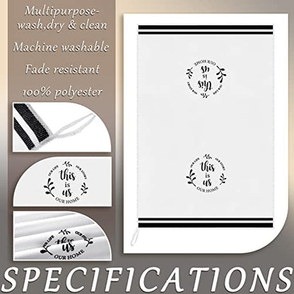 Honoson 4 Pack Black Stripe Kitchen Towels with Home Sweet Home Print - color: White, style: Stripe Style