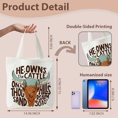 kunlisa Christian Tote Bag for Women, Christian Gifts for Women Faith Canvas Tote Bag - color: Cowboy Retro Skeleton Bible