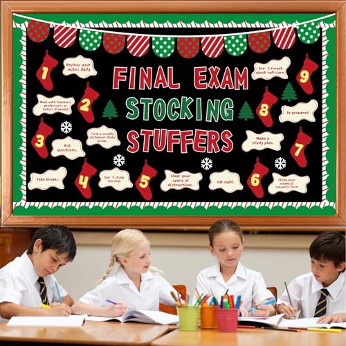 Christmas Bulletin Board Decorations Set Xmas Final Exam Stocking Bulletin Board Classroom Decor Christmas Paper Cutouts for Classroom Home School Winter Holiday Chalkboard Wall Party Decor Supplies - style: Christmas Stocking