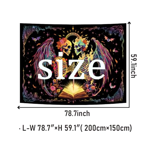 Heopapin Blacklight Trippy Skull Tapestry UV Reactive Gothic Skeleton Wall Hanging Tapestries Fantasy Neon Wing Glow in the Dark Party Poster Magical Galaxy Space Tapestry for Bedroom - color: Skull Lover, size: 78.7"L x 59.1"W