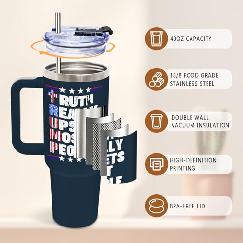 DUUV American USA Flag Tumbler 40oz, Insulated Blue 4th of July Cup Gifts - color: Truth Flag
