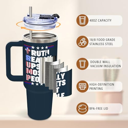 DUUV American USA Flag Tumbler 40oz, Insulated Blue 4th of July Cup Gifts - color: Truth Flag