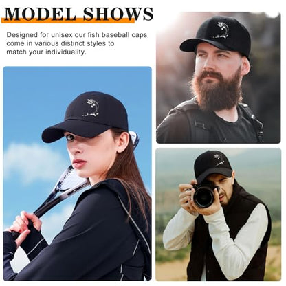 Baseball Cap for Men Cotton Black Baseball Hat for Mens Snapback Hats Trucker Dad Hat Snap Back Flat Bill Men's Caps - color: Fish Hooked