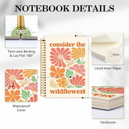 ERHACHAIJIA Consider The Wildflowers Lined Spiral Notebook Gifts for Women - color: Off White-Orange