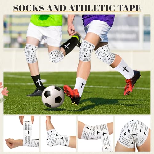 TrelaCo 2 Sets Cross Grip Socks with 2 Pcs Christian Athletic Tape Jesus Soccer Grip Socks Cotton Sports Athletic Tape Serrated Edges for Easter Gifts Football Baseball(Black White,Proverbs 3:5) - color: Proverbs 3:5