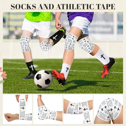 TrelaCo 2 Sets Cross Grip Socks with 2 Pcs Christian Athletic Tape Jesus Soccer Grip Socks Cotton Sports Athletic Tape Serrated Edges for Easter Gifts Football Baseball(Black White,Proverbs 3:5) - color: Proverbs 3:5