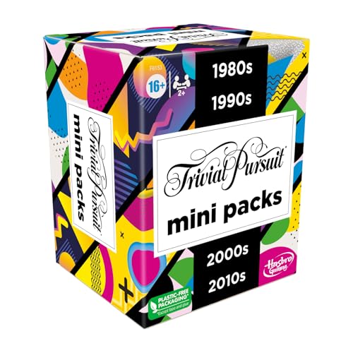 Hasbro Games Trivial Pursuit Mini Packs Multipack, Fun Trivia Questions for Adults and Teens Ages 16+, Includes 4 Game Featuring 4 Decades