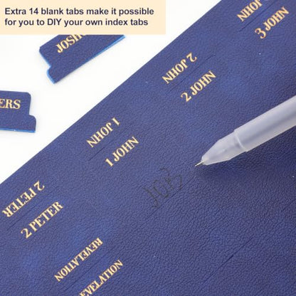 Leather Bible Tabs, Bible Tabs for Women and Men(Gold Foil Lettering) Large Print Stickers, Easy to Read and Apply, 66 Chapters & 14 Blank Labels for Easy Navigation, Bible Study Supplies(Blue) - style: Leather Blue