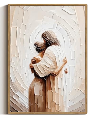 Woman in Jesus Arms Framed Canvas Wall Art 16x24 inch - color: Safety, size: 16"x24" Natural