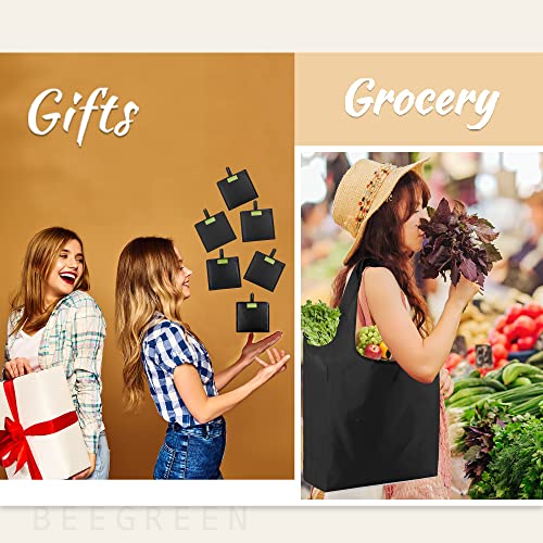 BeeGreen Black Tote Bag Shopping Bags for Groceries & Reusable Grocery Bag Heavy Duty, Large Tote Bag for Women, Foldable 6 Pack Gift Bags With Handles, Cute Cloth Washable for Holiday Travel & Bulk - color: Vintage Black