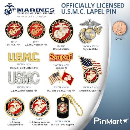 PinMart Officially Licensed U.S.M.C. Lapel Pin - Gold Color Plated Enamel - color: U.S. and U.S.M.C. Flag Gold Plated, size: 25 Pack