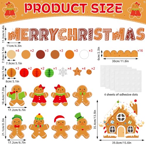 3D Christmas Honeycomb Bulletin Board Gingerbread Bulletin Board Set Christmas Classroom Decorations Gingerbread Winter House Paper Cutouts for Xmas Winter Holiday Home School Classroom Wall Decor - style: Gingerbread