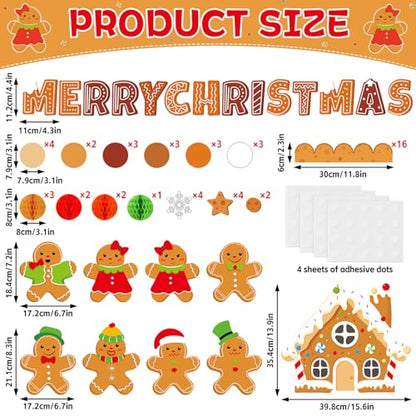 3D Christmas Honeycomb Bulletin Board Gingerbread Bulletin Board Set Christmas Classroom Decorations Gingerbread Winter House Paper Cutouts for Xmas Winter Holiday Home School Classroom Wall Decor - style: Gingerbread