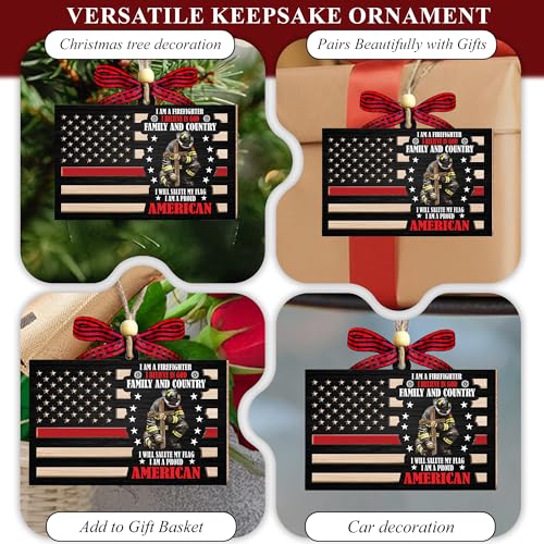 American Flag Firefighter Ornament 2025-2 Layer Wooden Firefighter Ornaments for Christmas Tree - Firefighters Christmas Hanging Decor - Firefighter Gifts for Men Woman Christian - Fireman Ornament