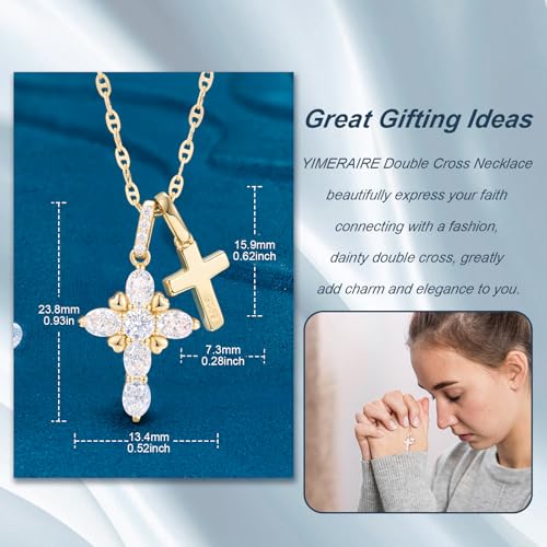 Moissanite Double Cross Necklace, Women Moissanite Diamond Cross Pendant - color: 14K Gold Vermeil(Iced+Polished)