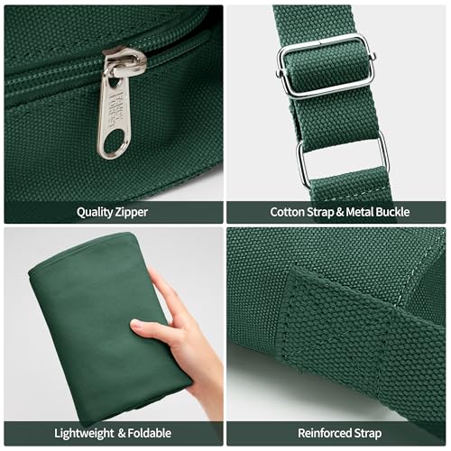 KALIDI Canvas Tote Bag Zipper Large Crossbody Shoulder Bag Messenger Bag - color: Alpine Green