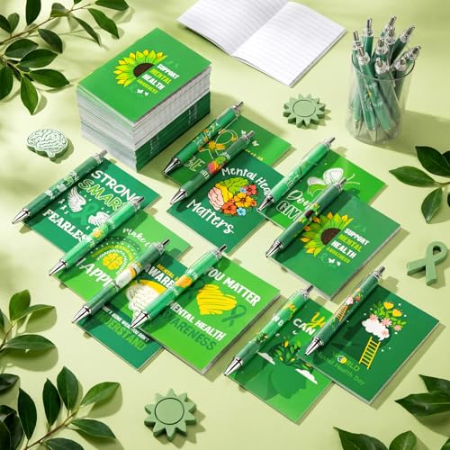Eaasty 100 Pcs Mental Health Awareness Notebook and Ballpoint Pen Gifts Bulk Include 50 Motivational Notepads and 50 Inspirational Pens for School Office Wellness Events - style: Mental Health