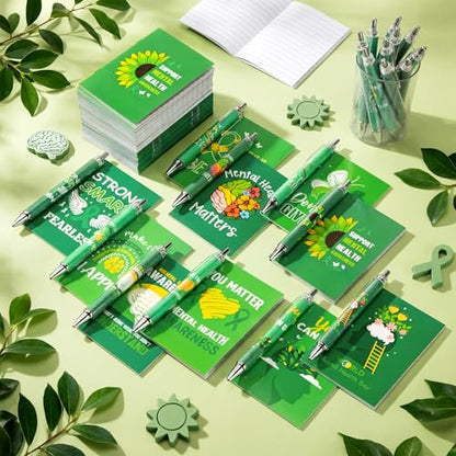 Eaasty 100 Pcs Mental Health Awareness Notebook and Ballpoint Pen Gifts Bulk Include 50 Motivational Notepads and 50 Inspirational Pens for School Office Wellness Events - style: Mental Health