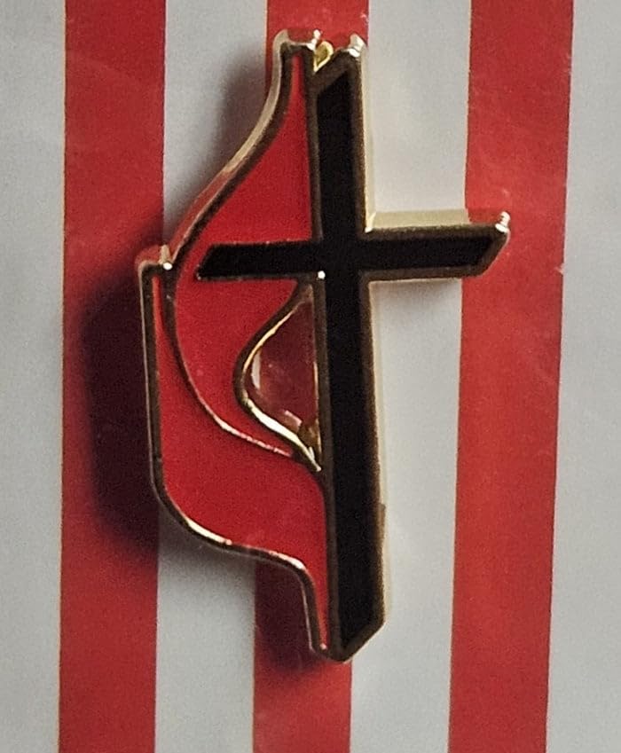 United Methodist Church Cross Lapel Pin, Red and Black Enamel Religious Jewelry
