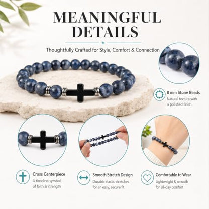 36Pcs Cross Beaded Bracelets, 8mm Natural Stone Bracelet Christian Gifts