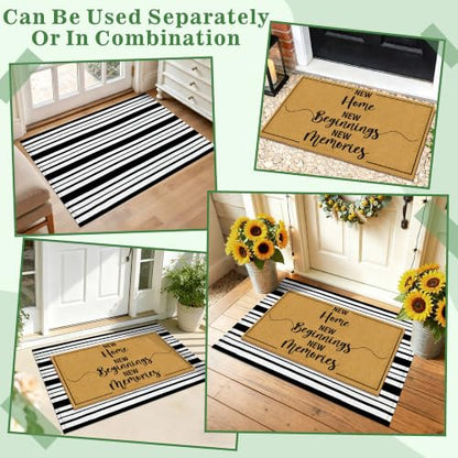 2 Pcs Welcome Mats Front Door Home Strip Layering Rugs for Outside Entrance - color: 2 Pcs Coir New Beginning