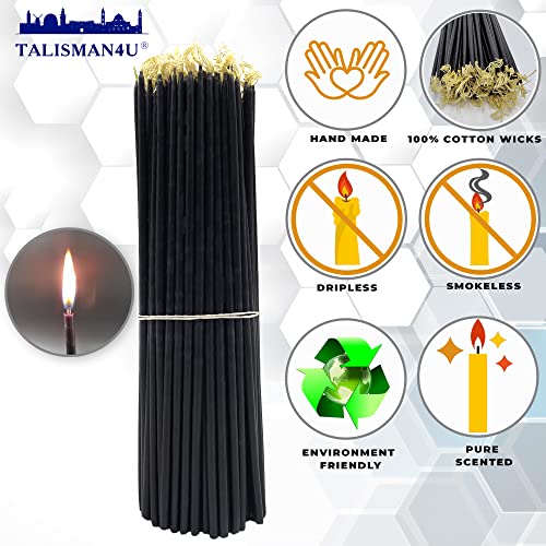 TALISMAN4U 50 Black Beeswax Taper Prayer Candles 11inch Holy Land Jerusalem - color: Black