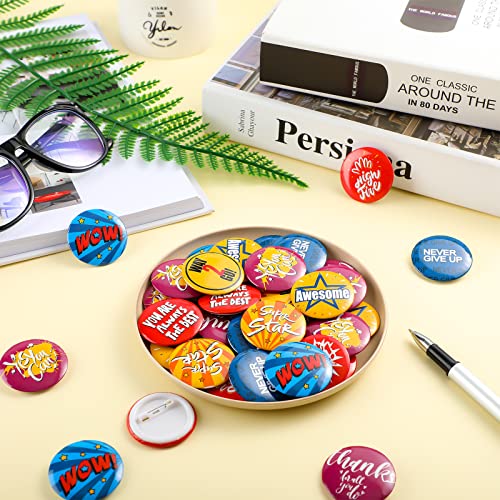 60 Pieces Reward Button Pins Recognition Buttons Round Mini Motivational Button Pins Reward Inspirational Encouraging Badges for Kids Students Workers Party Supplies, 10 Styles