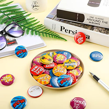 60 Pieces Reward Button Pins Recognition Buttons Round Mini Motivational Button Pins Reward Inspirational Encouraging Badges for Kids Students Workers Party Supplies, 10 Styles
