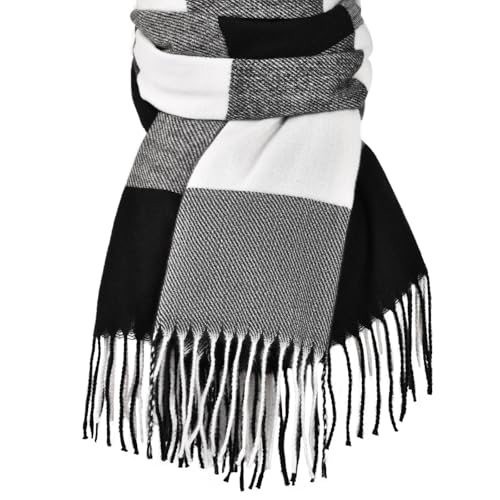 Winter Scarf for Women Plaid Long Oversized blanket Shawl Wraps Gift - color: Black & White