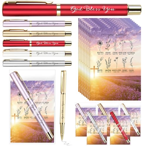 40 Pcs/20 Sets Christian Gifts for Women - 20 Mini Bible Verse Notebooks 20 God Bless You Pens, Mothers Day Church Welcome Gifts Bulk Inspirational Christian Notebook Religious Ballpoint Pen Gift