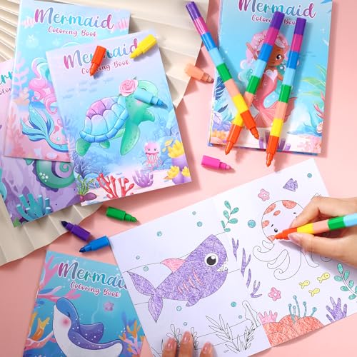 BenLouis 24 Mermaid Mini Coloring Books with 24 Crayons for Kids Bulk - style: Mermaid
