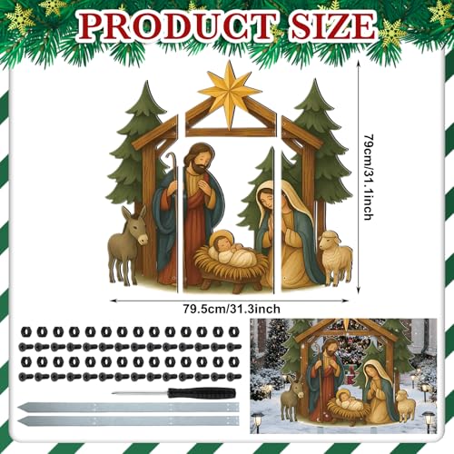 Cinnvoice Large Christmas Metal Yard Stakes Christmas Garden Stakes Waterproof Xmas Outdoor Yard Decor with Stake for Xmas Holiday Lawns Outdoor Decor(Nativity Scene) - style: Nativity Scene