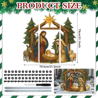 Cinnvoice Large Christmas Metal Yard Stakes Christmas Garden Stakes Waterproof Xmas Outdoor Yard Decor with Stake for Xmas Holiday Lawns Outdoor Decor(Nativity Scene) - style: Nativity Scene