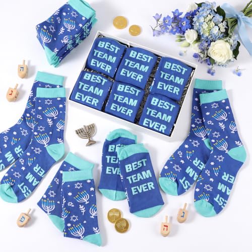 Glitopper 12 Pairs Best Team Ever Gift Socks Bulk - color: Hanukkah, style: Team