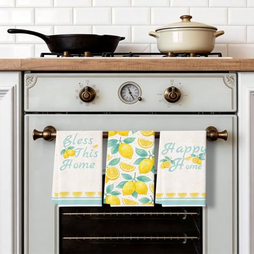4Pcs Lemon Kitchen Towels,16x24in Microfiber Super Absorbent Dish Towels - color: Yellow Lemon