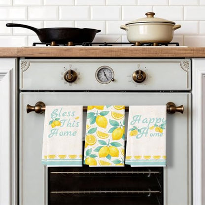 4Pcs Lemon Kitchen Towels,16x24in Microfiber Super Absorbent Dish Towels - color: Yellow Lemon