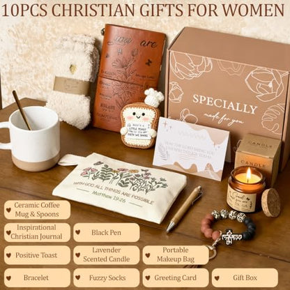 10Pcs Christian Gifts for Women, Inspirational Gift Box – Happy Birthday Thank You Basket, Get Well Mother’s Day Employee Appreciation Present for Mom Friend Teacher Coworker, Unique Christmas Ideas - color: Khaki