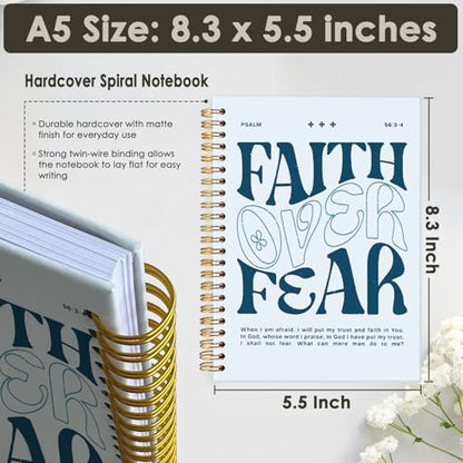 Wheatwin Faith Over Fear Christian Notebook, Bible Journal, Prayer Journal for Women & Men, Church Notes Journal, Scripture Hardcover Spiral Notebook 5.5x8.3 in - Blue - color: Faith over fear - Blue (bible-blue)