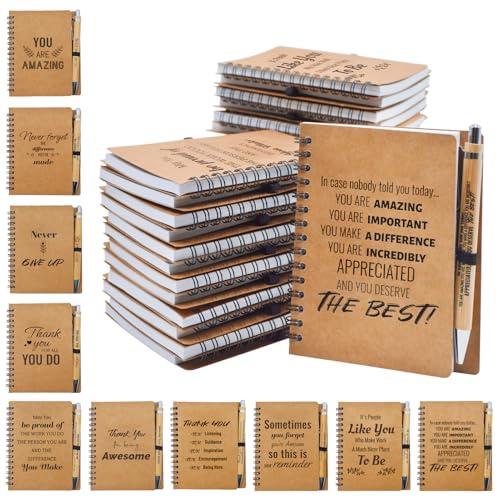 20 Pcs Employee Appreciation Gifts Bulk - 10 Sets of Inspirational Spiral Notebooks with Motivational Pens, Small Notepads for Coworkers,Office, Staff, Team, Volunteer, Nurse, Teachers, Thank You Gift